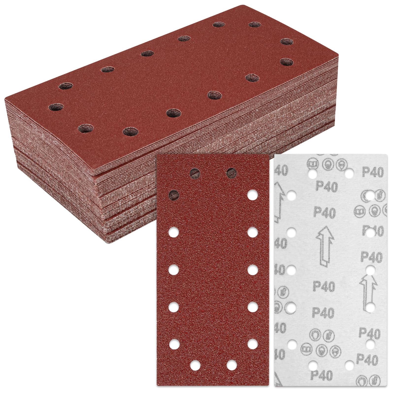 Lot 40 Feuilles Abrasives 115x230mm Grains Mixtes 60/80/120/240 - Tampons Ponçage Auto-agrippants Pour Ponceuse Orbitale