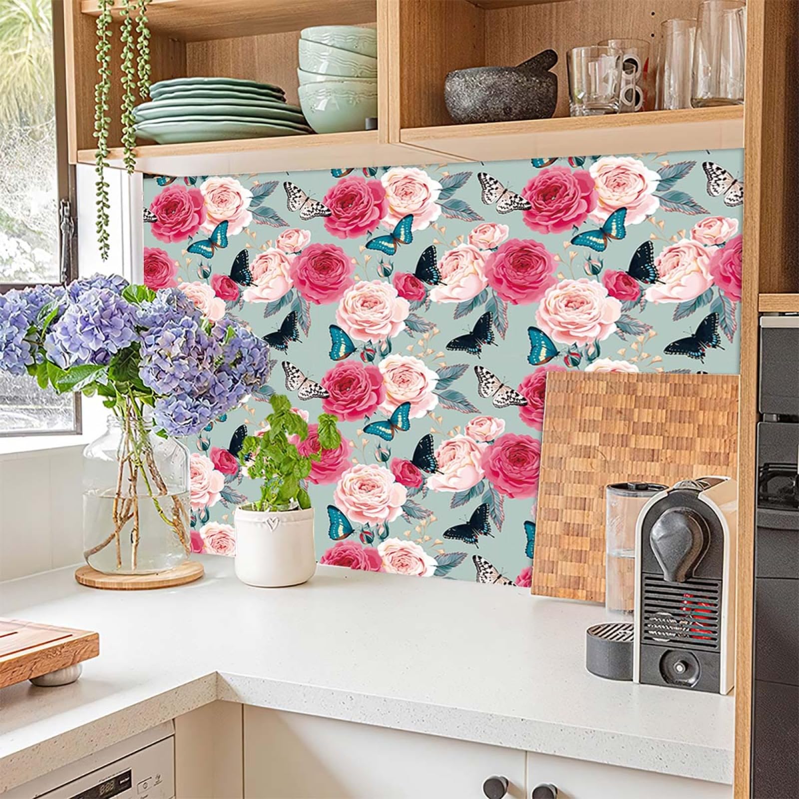 Naklejki na płytki 45 x 60 cm kwiat motyl kij na płytkach kuchnia rozpryski odklej i podłoga 3D samoprzylepna ściana DIY sztuka dekoracje do domu