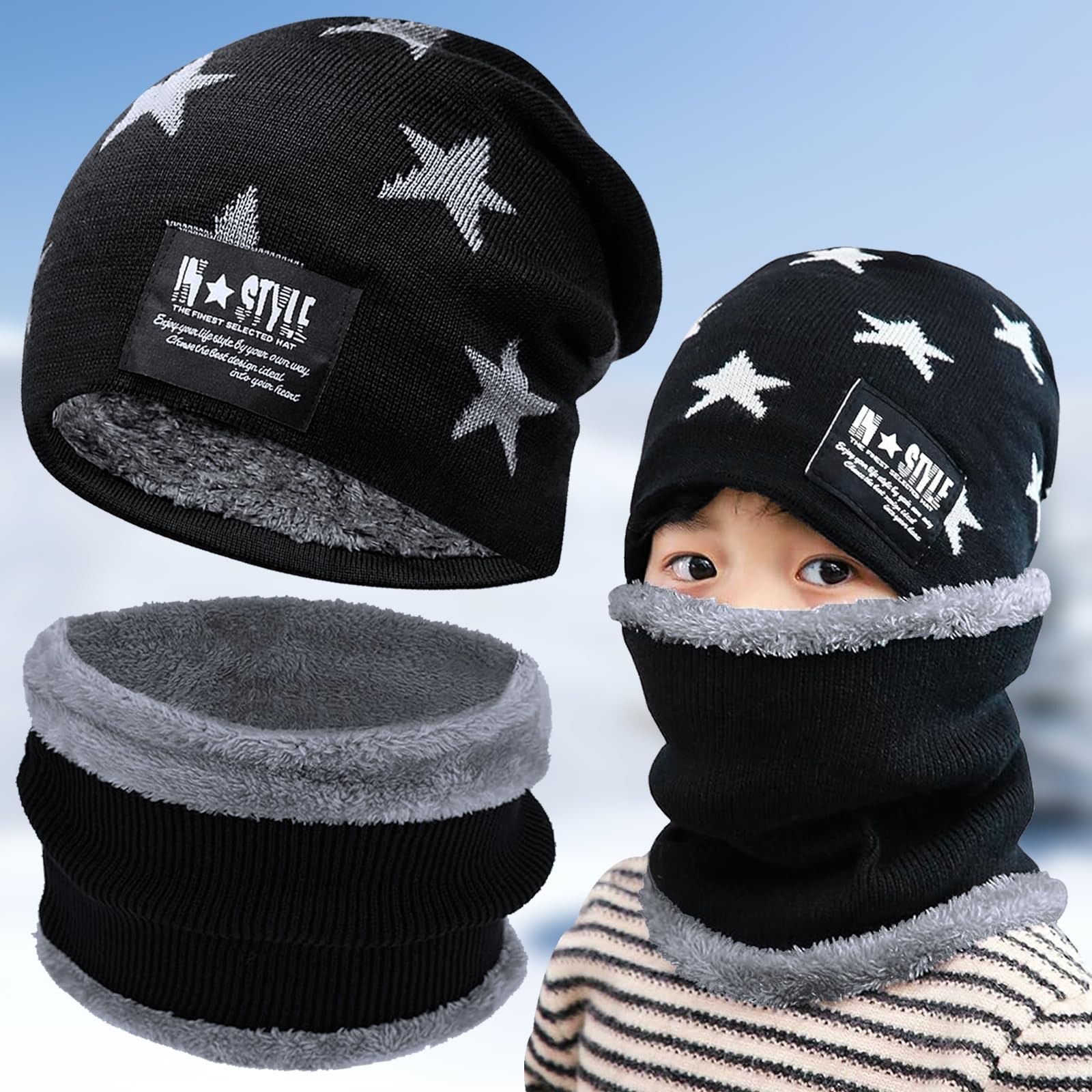 Gorro de Invierno y Braga Cuello Niño, Sombrero de Invierno Bufanda para Niños, Conjunto de Gorro y Bufanda de Tubo Regalo Para Niños Niñas 5-14 Años