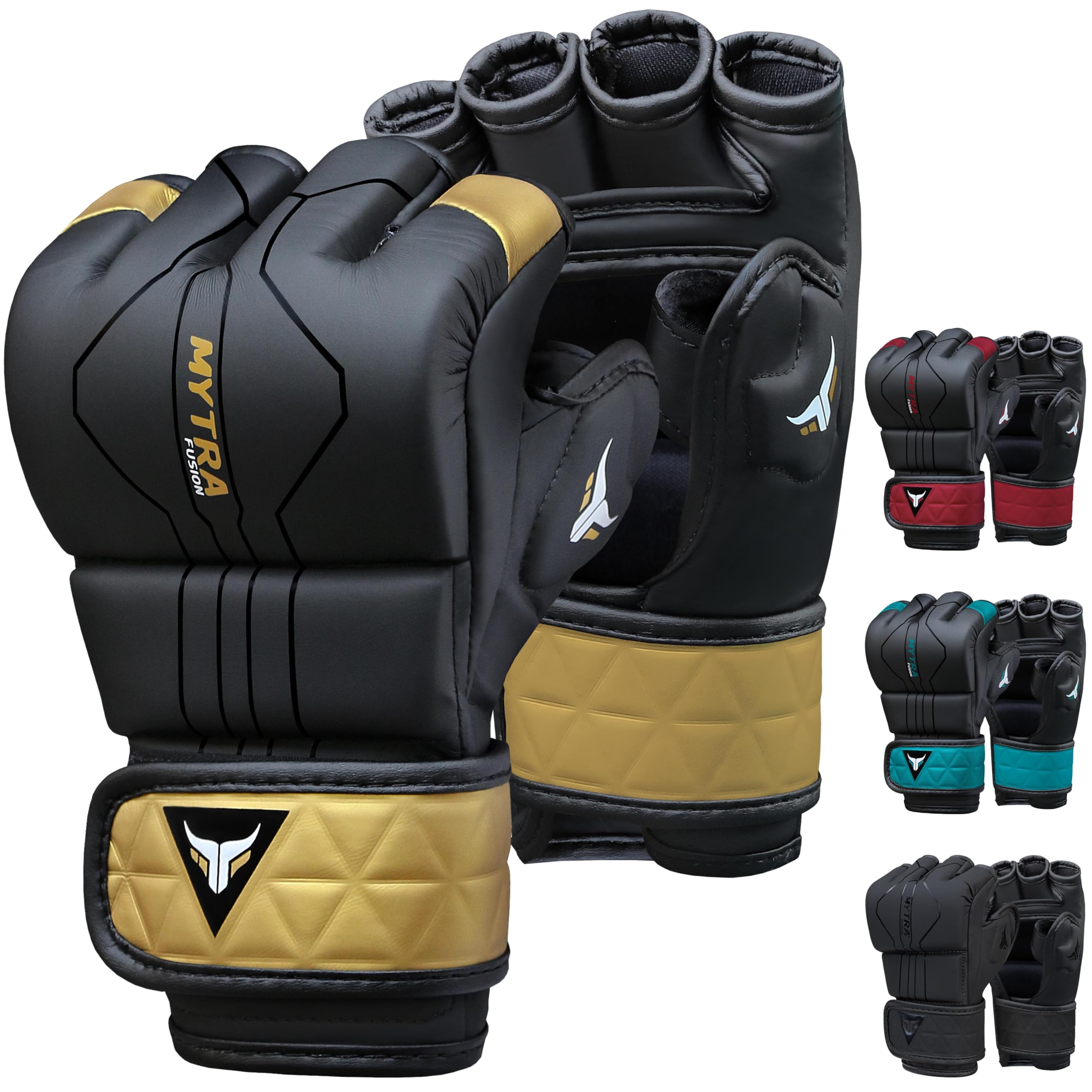 Mytra Fusion MMA Gloves with Open Ventilated Palm Sparring Gloves Kickboxing, Grappling, Training, Cage Fighting Mixed Martial Arts Gloves (XL, Black/Gold)