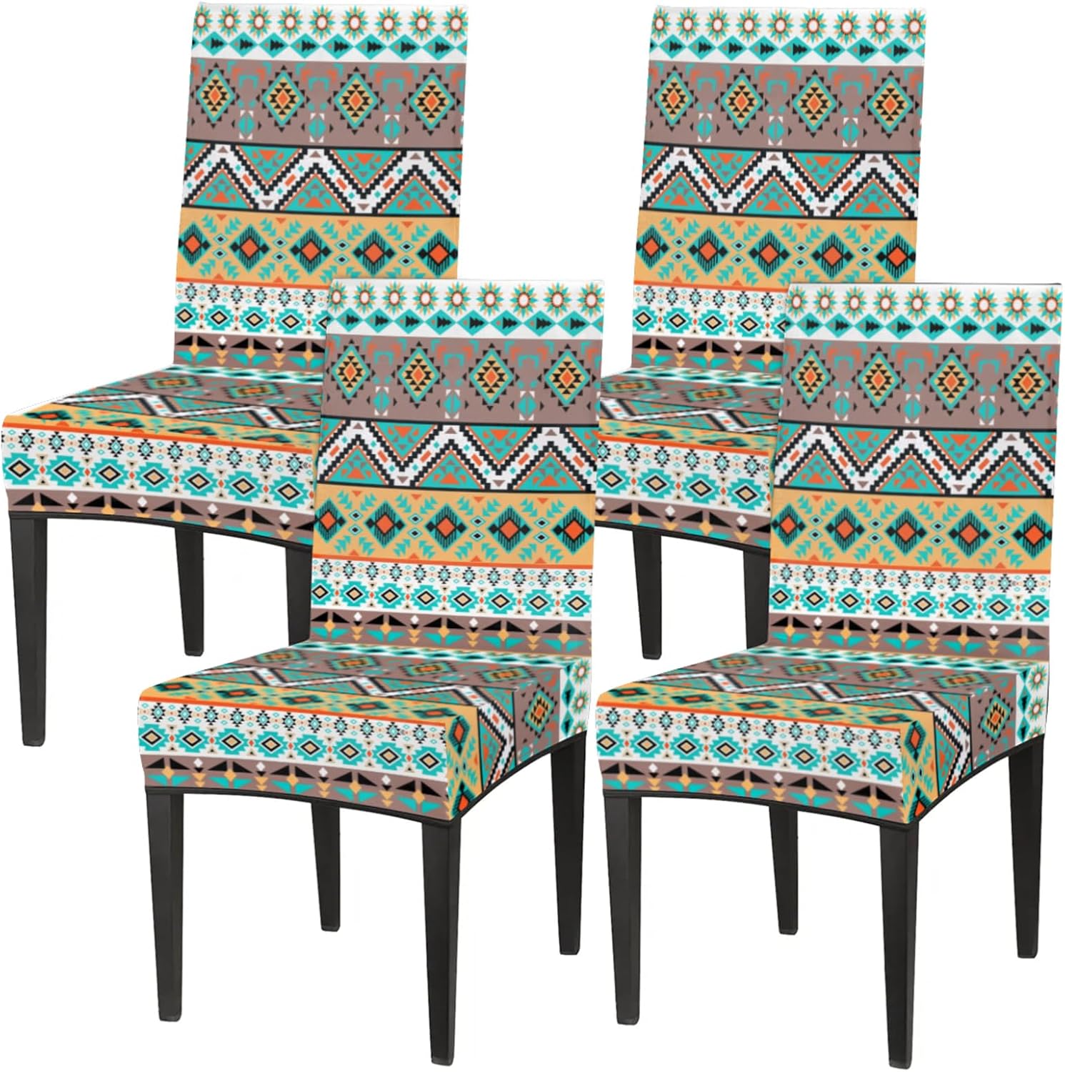 QsirBC Aztec Triangle Art Stretch Dining Room Chair Covers Set of 6 Chair Slipcovers Removable Washable Kitchen Seat Covers Chair Protectors for Hotel Party Wedding