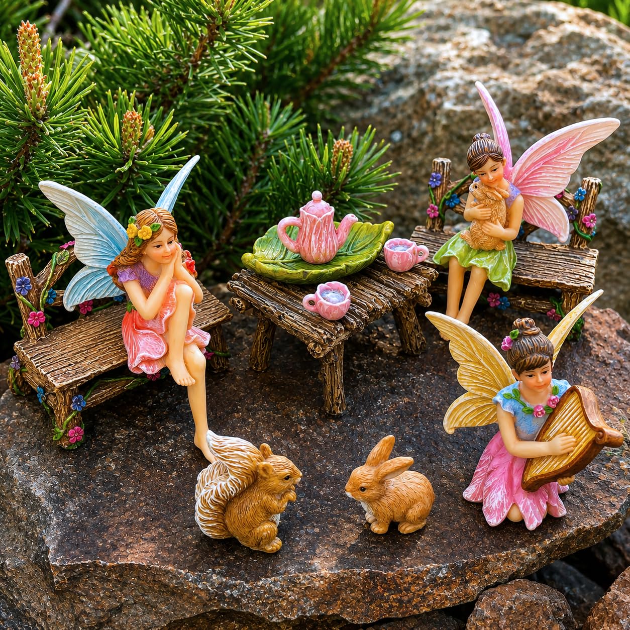 Mood Lab Fairy Garden – Miniatur-Figuren & Zubehör Starter-Set – Feengarten-Set mit 12 Stück – Outdoor- oder Hausdekoration