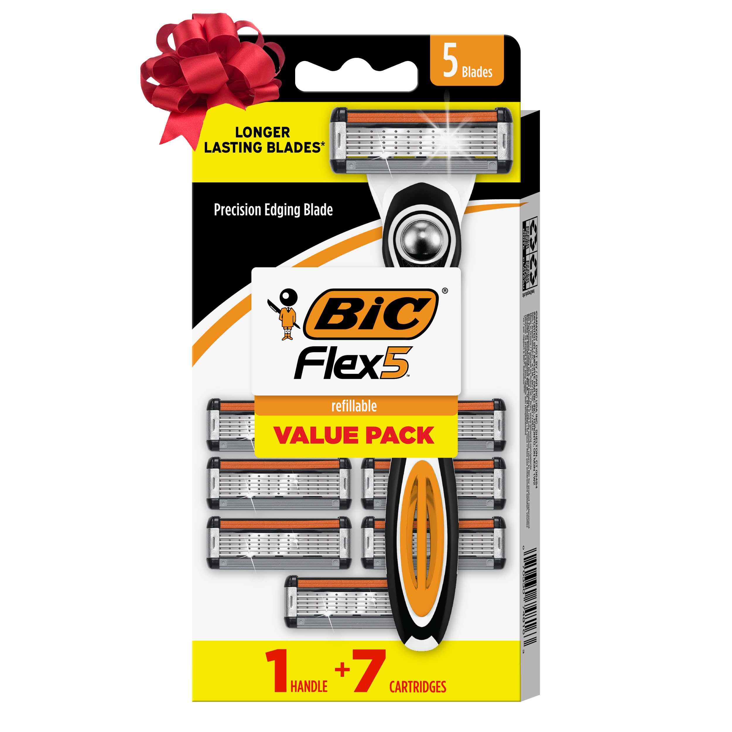 BIC Flex 5 Refillable Men's 5 Blade Razors, Long-Lasting and Comfortable Shave, 1 Handle and 7 Cartridges-Pack