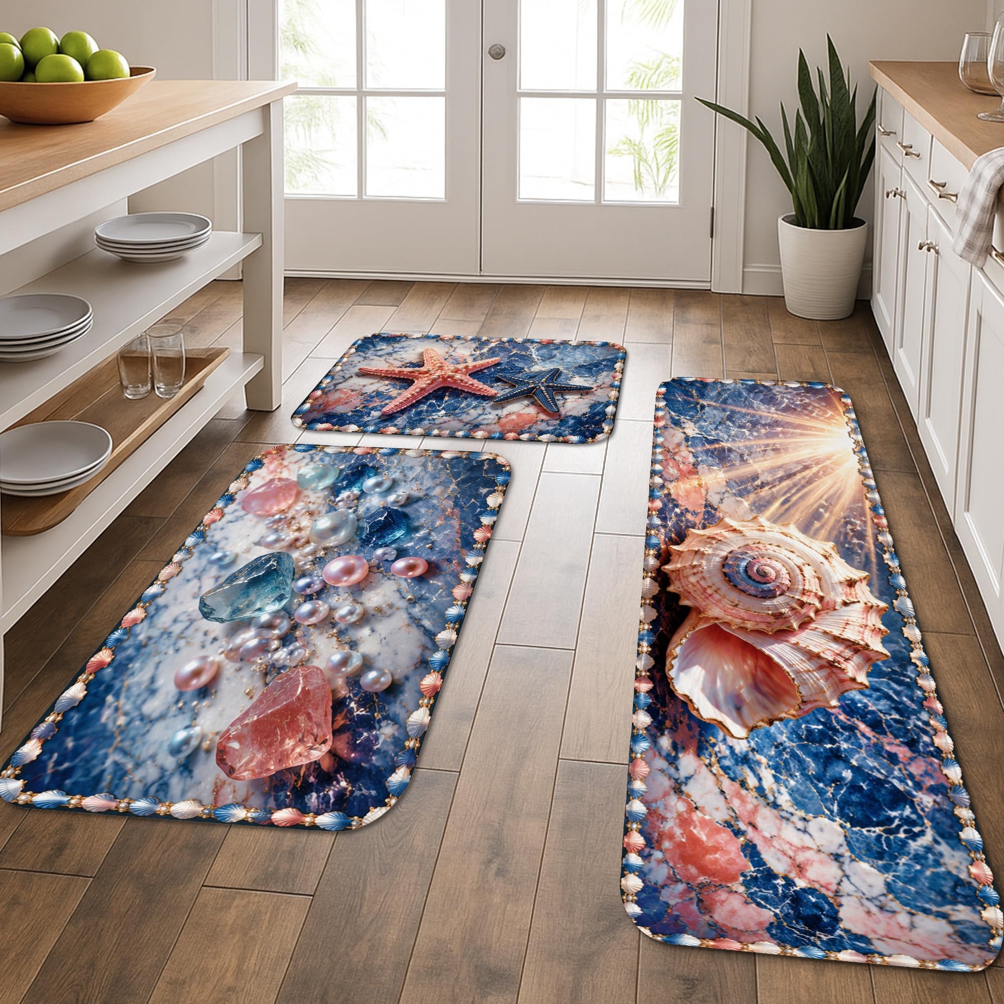 Tapis de cuisine doux et absorbants pour évier, tapis lavables à motif marin côtier x3