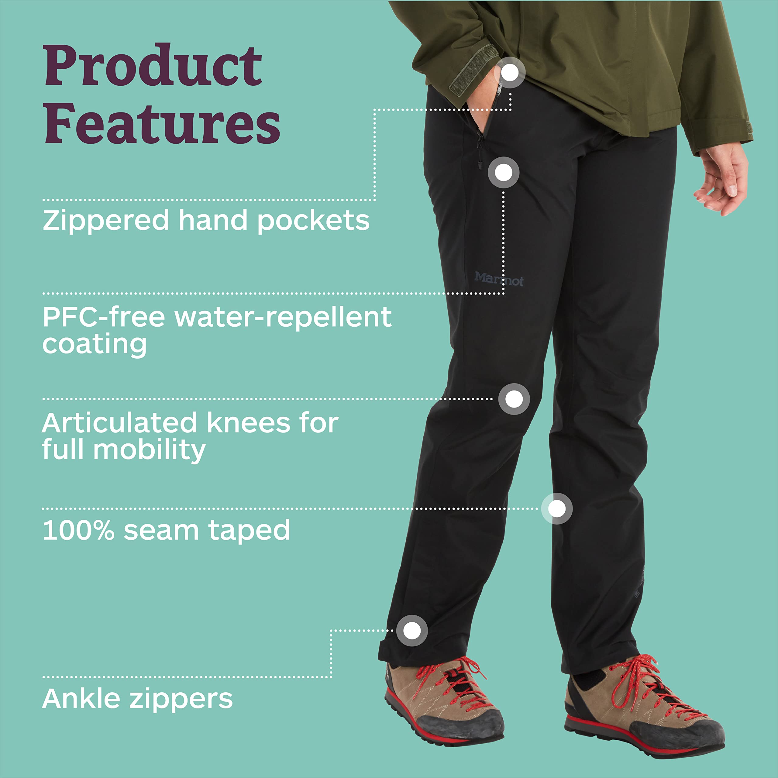 MARMOT Wm's Minimalist Pant - Pantalón impermeable Gore-Tex para lluvia, pantalón resistente al viento para senderismo, prenda transpirable para la lluvia para hacer excursiones Mujer