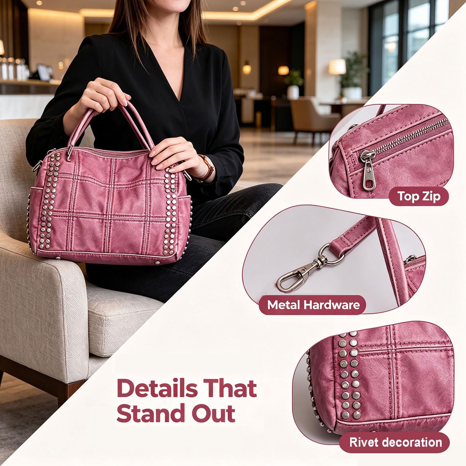 Bolso de Mano Bolsos De Mujer Grande Bandolera, PU Cuero Vintage City Bag