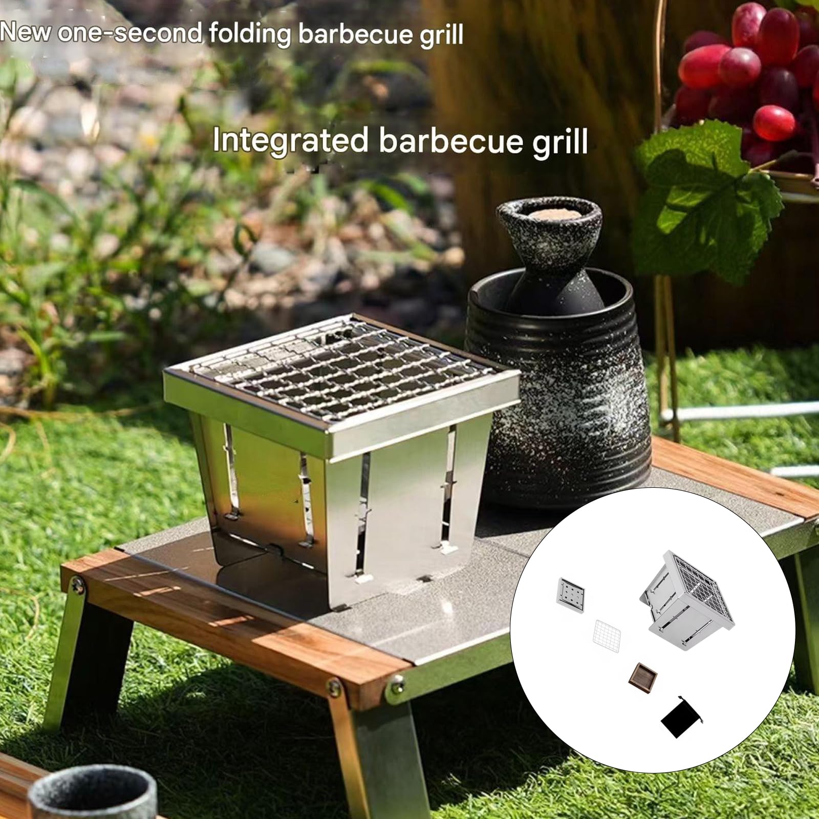 Teleskopowy grill węglowy ze stali nierdzewnej, przenośny składany grill do gotowania na świeżym powietrzu, podróży, na piknik, plażę, kemping - kompaktowy i sprzęt do grillowania
