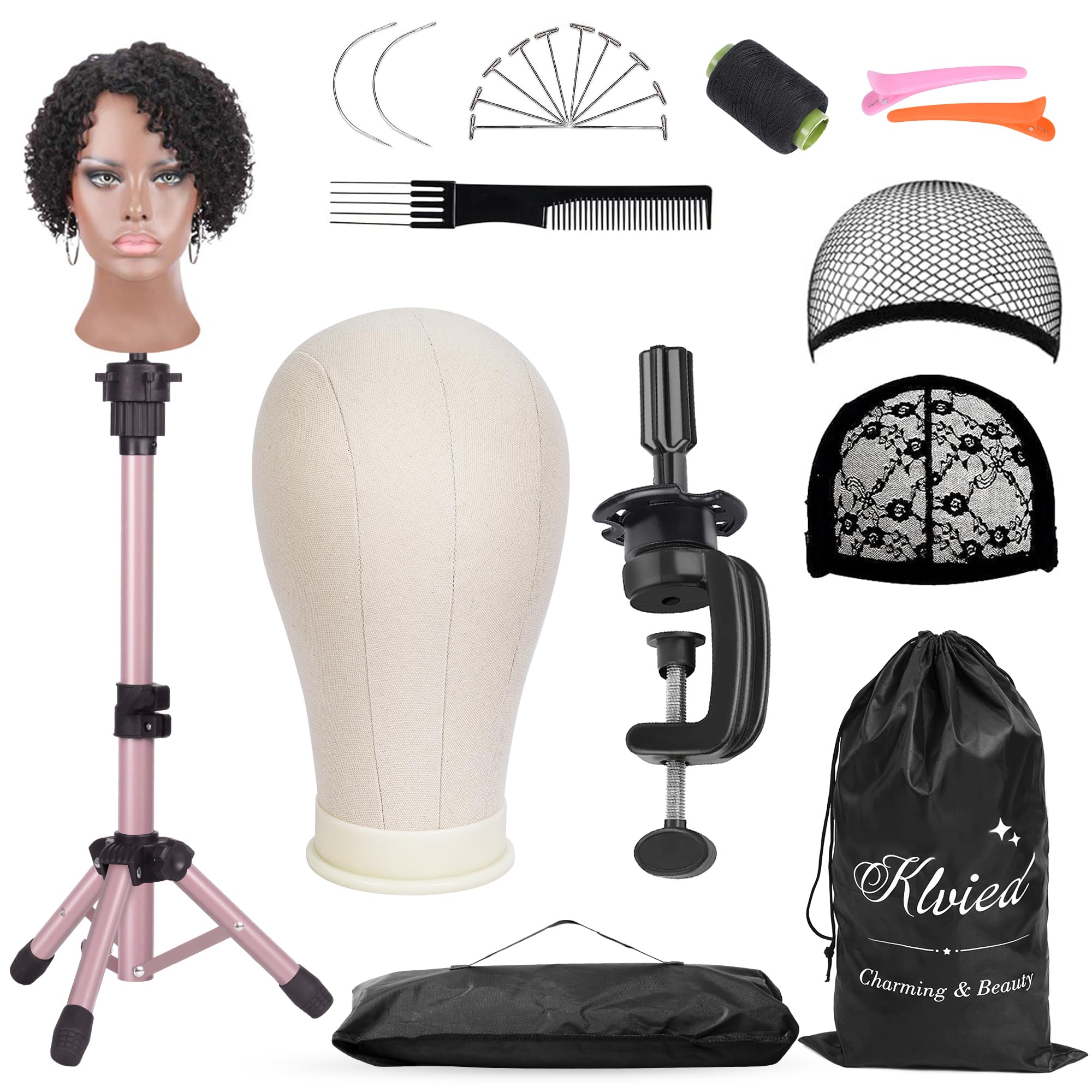 Klvied Wig Mannequin Stand with Head for Desktop,Rose Golden