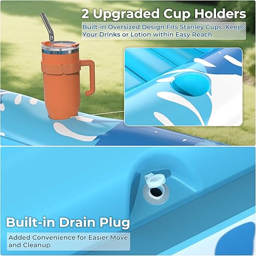 Miniatura 5 de Flotador inflable de bronceado para piscina con lona de protección, flotadores de piscina de 70 x 46 pulgadas para adultos con almohada, flotador 6