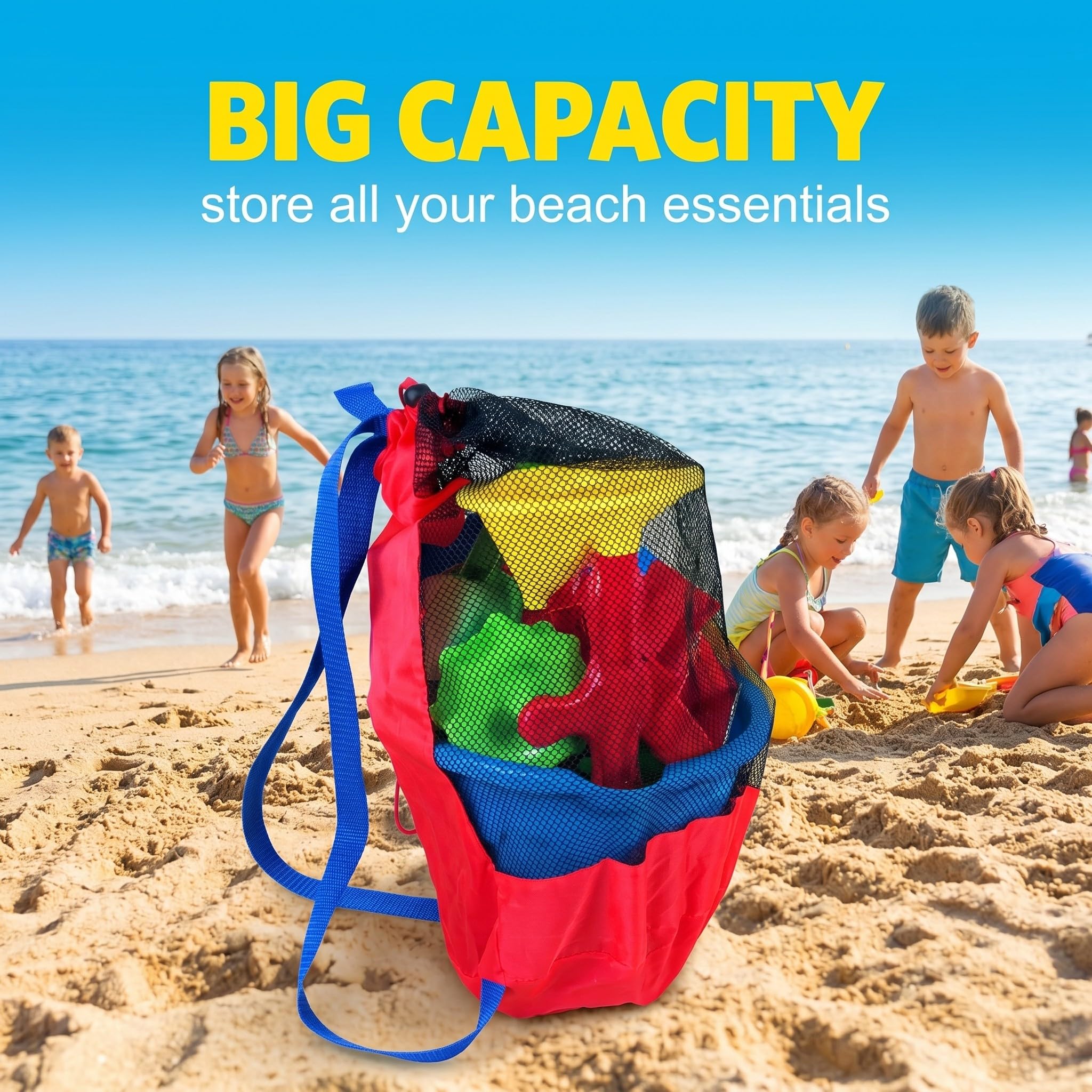 Bolsa de Almacenamiento Accesorios Playa, Mochila Malla para Juguetes de Arena, Accesorios de Playa & Baño, Rojo