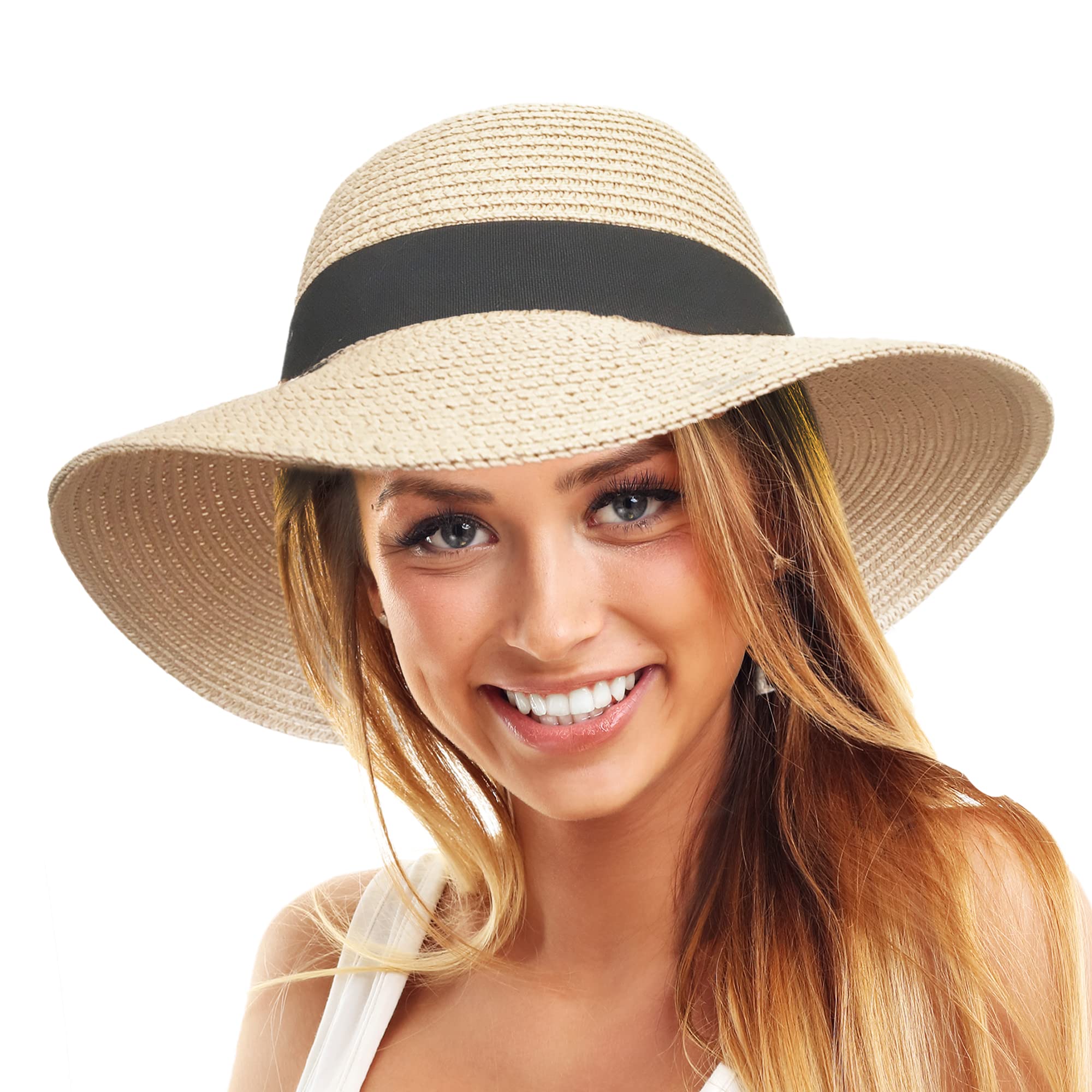 TOSKATOKWomen's Straw Sun Beach Hat UPF 50+ Protects from UV Rays, Wide Brim, Packable for Travel and Holidays