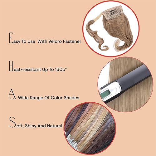 Miniatura 3 de PRETTYSHOP 16" Hairpiece Clip On Ponytail Extension Slight Wavy With Velcro Black Gray Mix HCK208