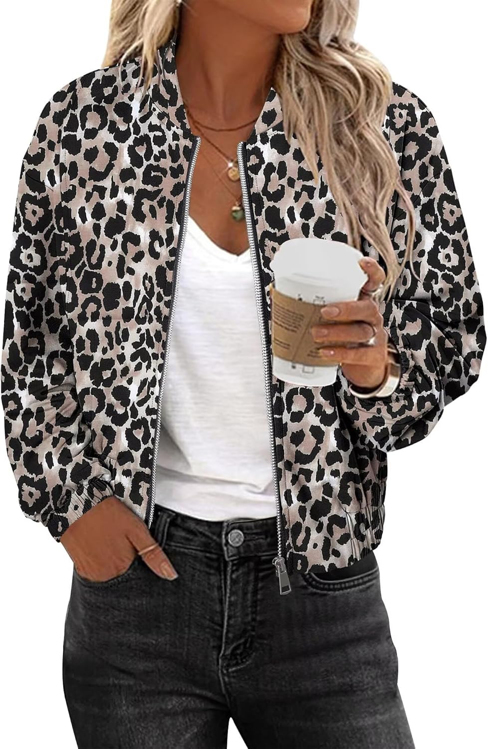 KISSMODA Women Windproof Jacket Zip Up Overcoat Lightweight Casual Long Sleeve Coat Fall Fashion Outfits with Pockets S-XXL