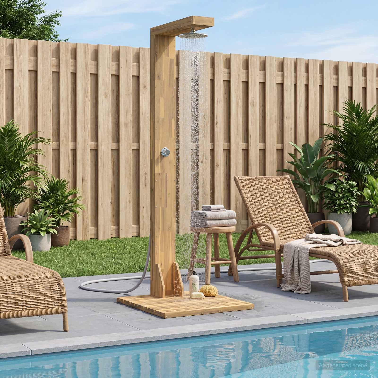 vidaXL Ducha Exterior 210,5 cm Blanco, Ducha Exterior Moderna, Rectangular, de Madera de Acacia y Acero Inoxidable, Altura Ajustable, Cabezal rotatable, Resistente al cl