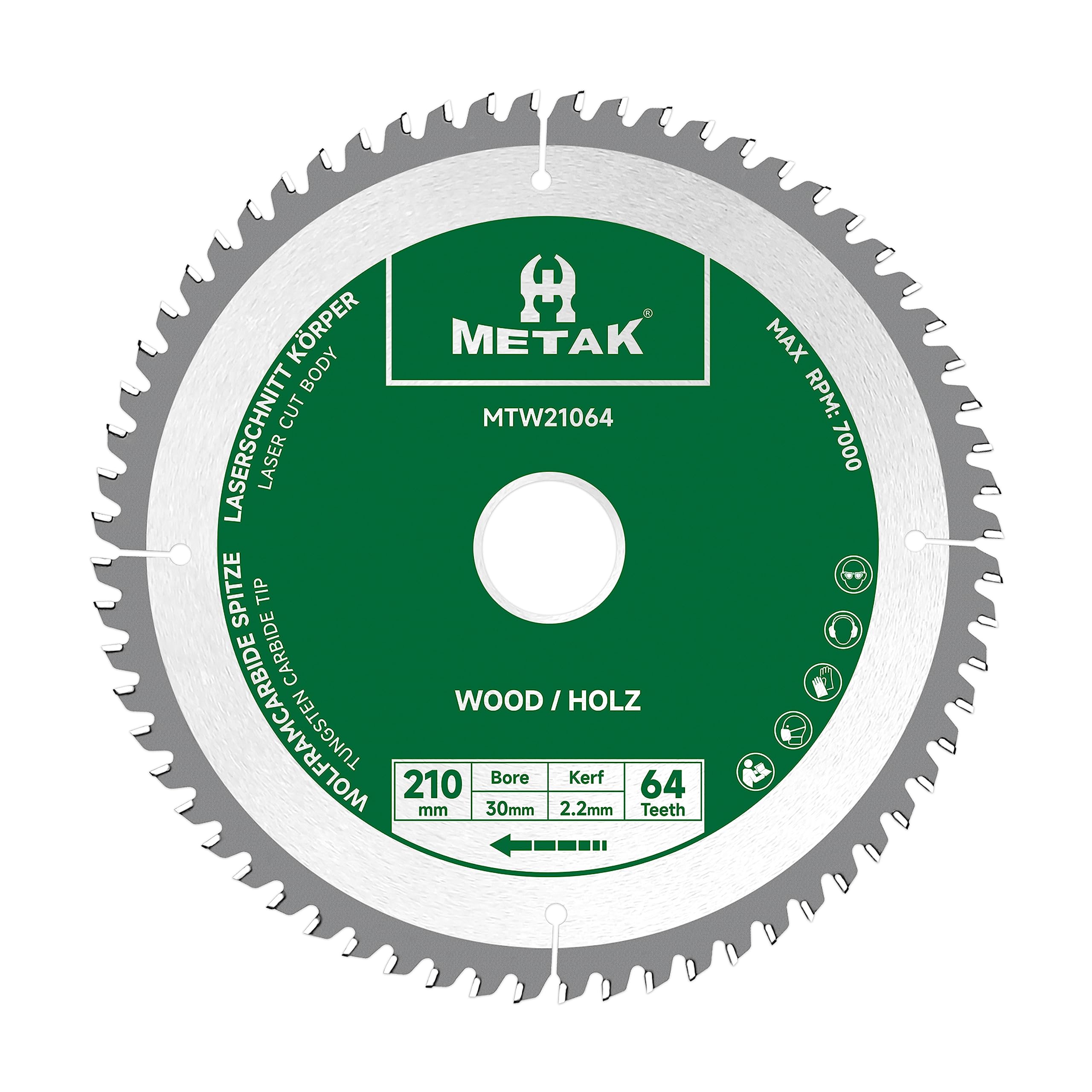 METAK Wood Circular Saw Blade 210mm, 30mm Bore with 25/20/16mm Adapters, 64T TCT – Wood Cutting Blade for Softwood, Hardwood, Plywood, MDF – Compatible with Bosch, DeWalt, Makita