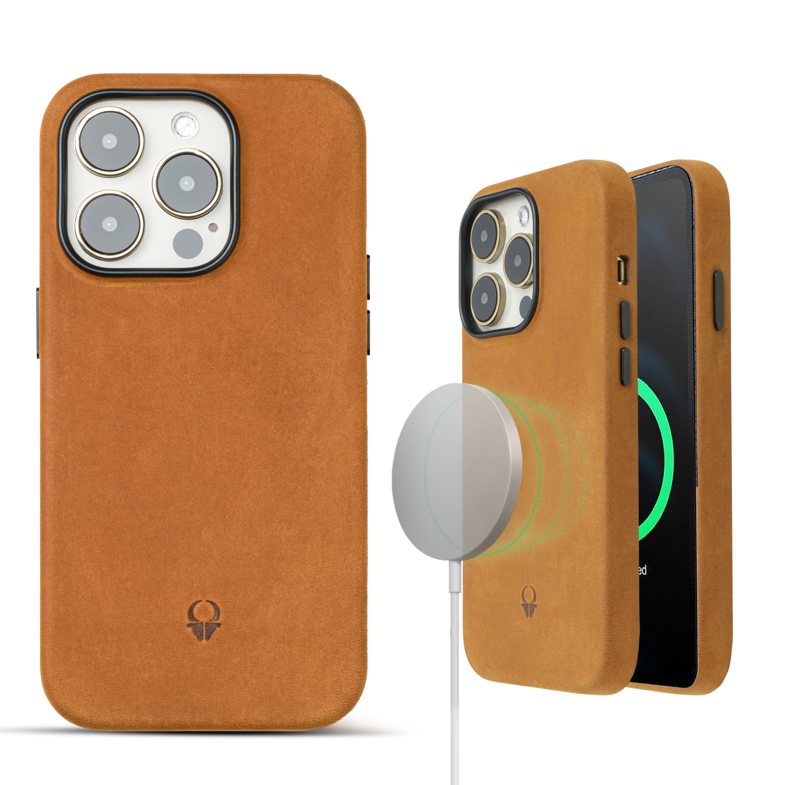 DONBOLSO iPhone 14 Pro Max Case Leather - Apple iPhone Case in Mustard Brown - Compatible with MagSafe - Lip Phone Screen Protection - Classic Elegant Leather Soft Grip - Magnetic Feature Phone Case