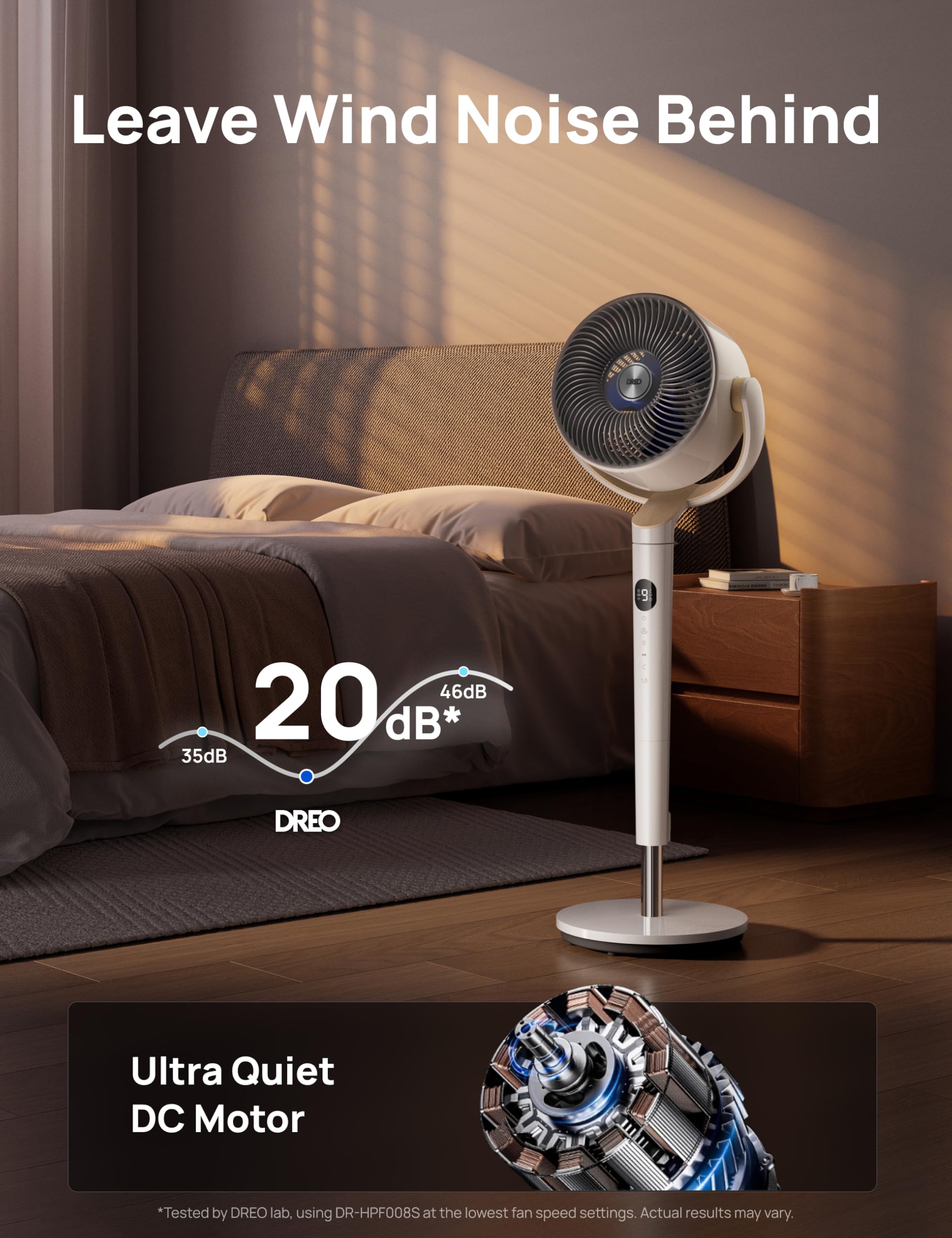 DREO 23dB Intelligent ventilateur sur pied silencieux, 24M portée, volume d'air 1200m³/h, turbo circulateur, 102CM hauteur, 6 modes, 8 vitesses, oscillation omnidirectionnelle 120°+120°
