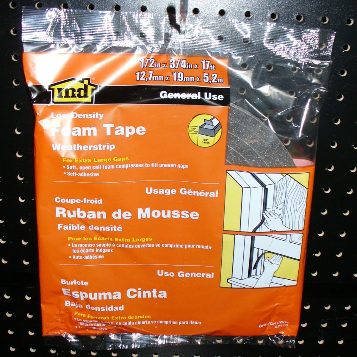 M-D Building Products 2113 Low Density Foam Tape, 1/2-by-3/4-Inch by 17 Feet, Gray