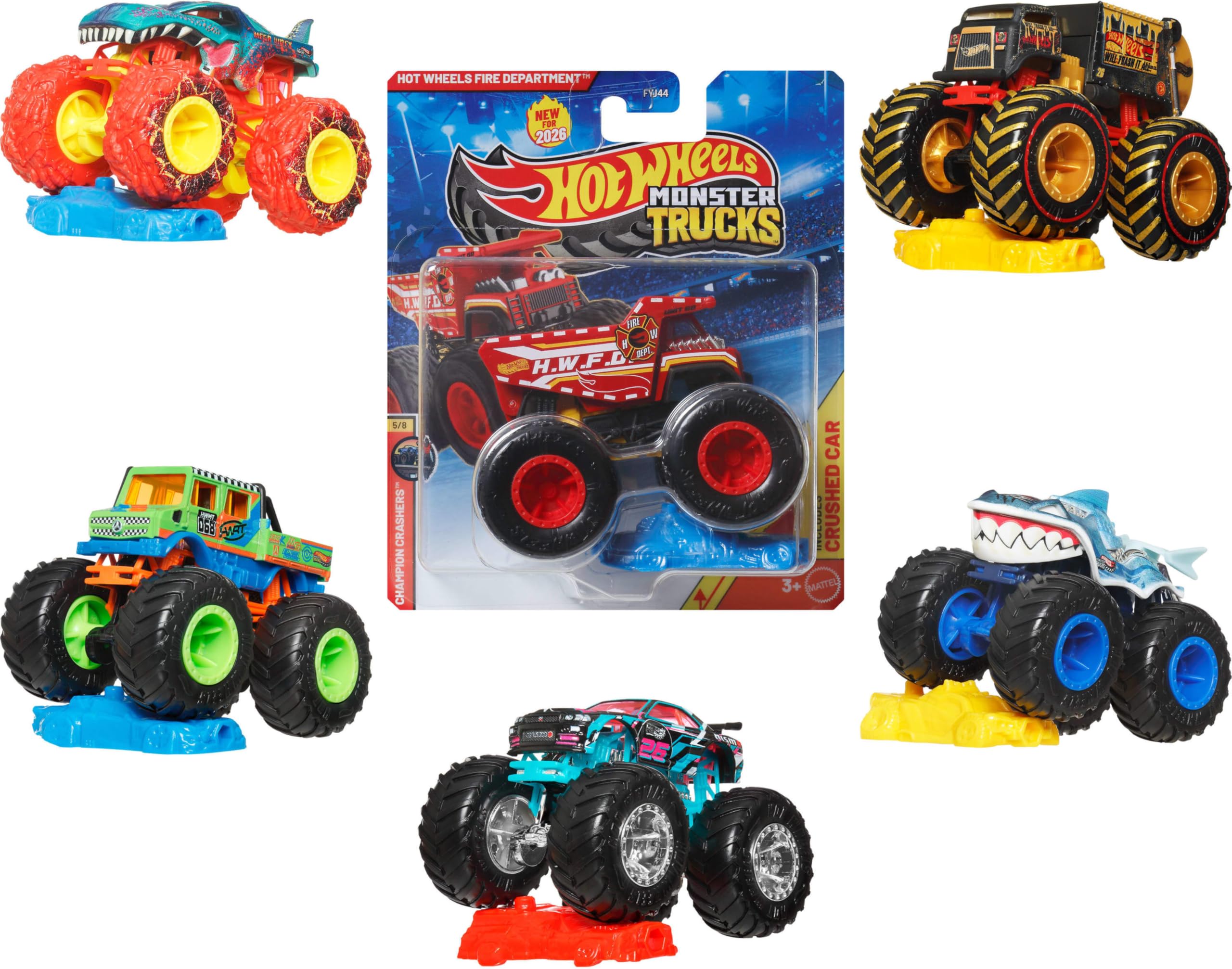 Hot Wheels Monster Trucks Set, 1 Toy Truck in 1:64 Scale & 1 Crushable Car, Vehicle Play for Kids & Collectors (Styles May Vary)