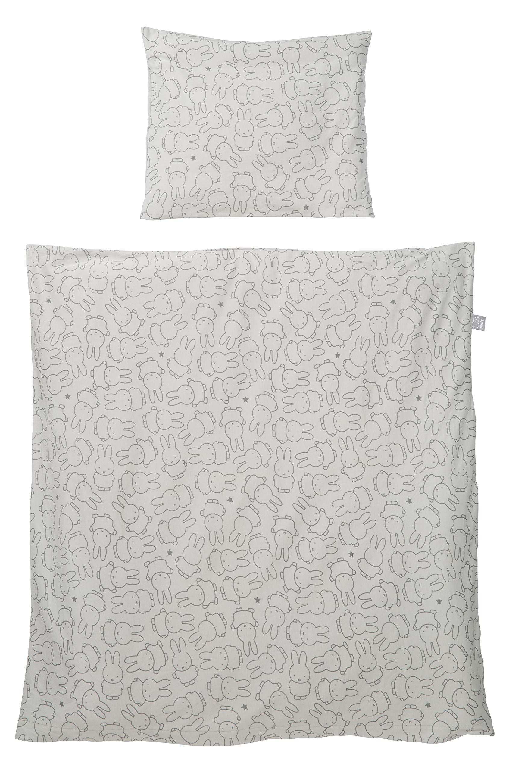 roba Miffy Baby Bed Linen, 80 x 80 cm, Bed Linen Set for Baby Cot and Side Cot, Rabbit Motif, Duvet Cover 80 x 80 cm and Pillowcase 40 x 35 cm, Grey — image 1