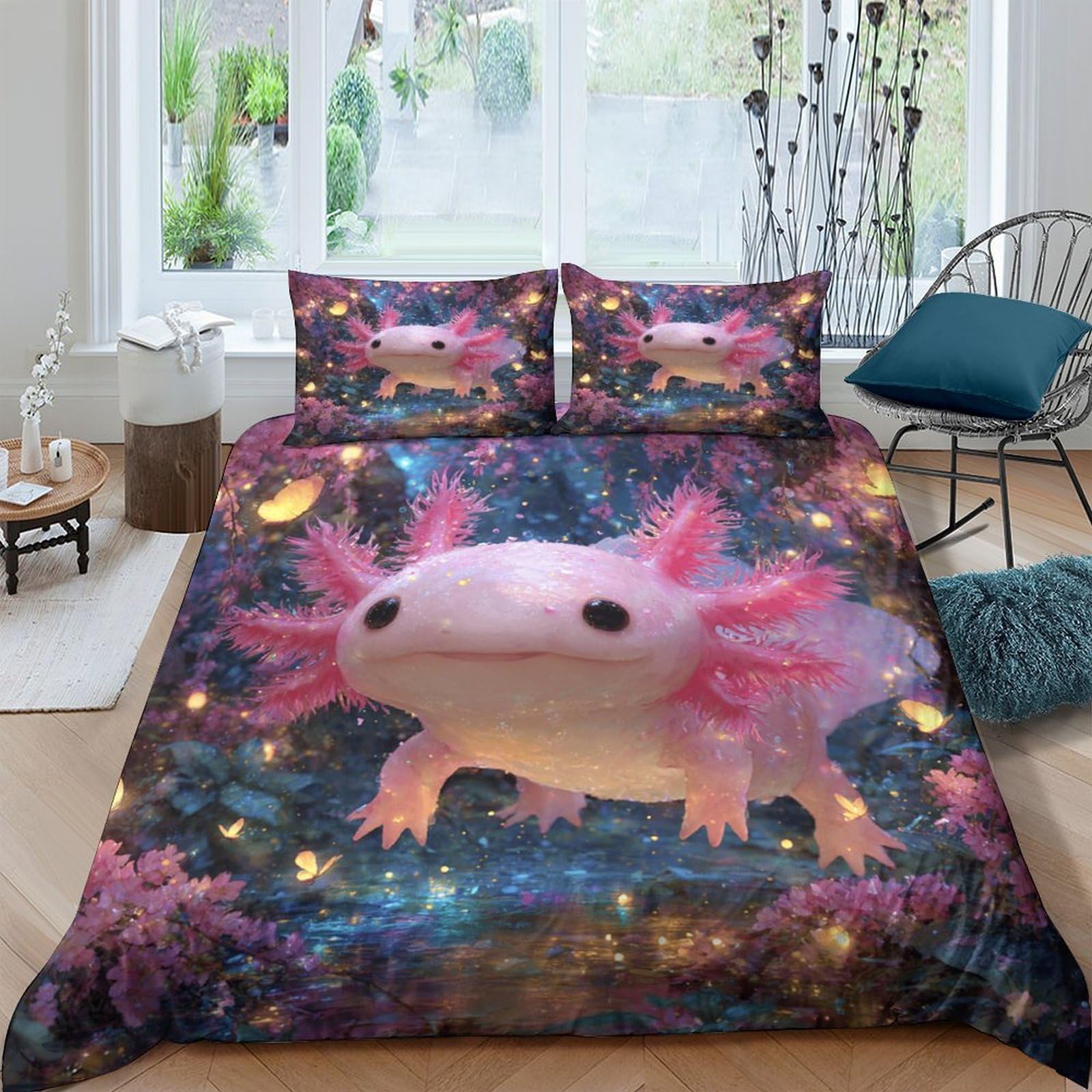 Ctjqhvkz Style-4 3D Printed Pink Axolotl Fitted Sheet Microfiber Soft Breathable Fantasy Underwater Mattress Cover For Bedroom Dorm Decor Single（135X200cm）