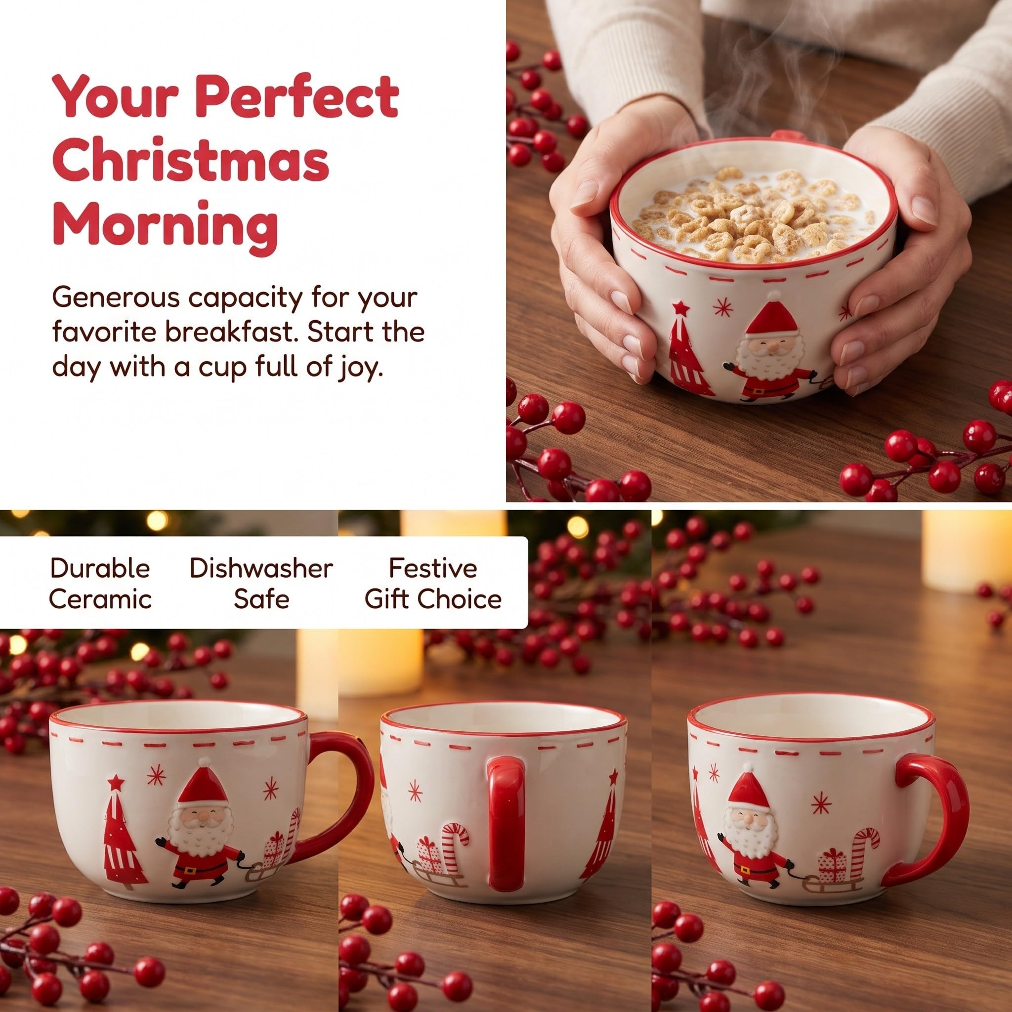 OUNONA Weihnachtsmann-Tasse, 500 ml (17 oz) Keramik-Kaffeetasse mit Henkel