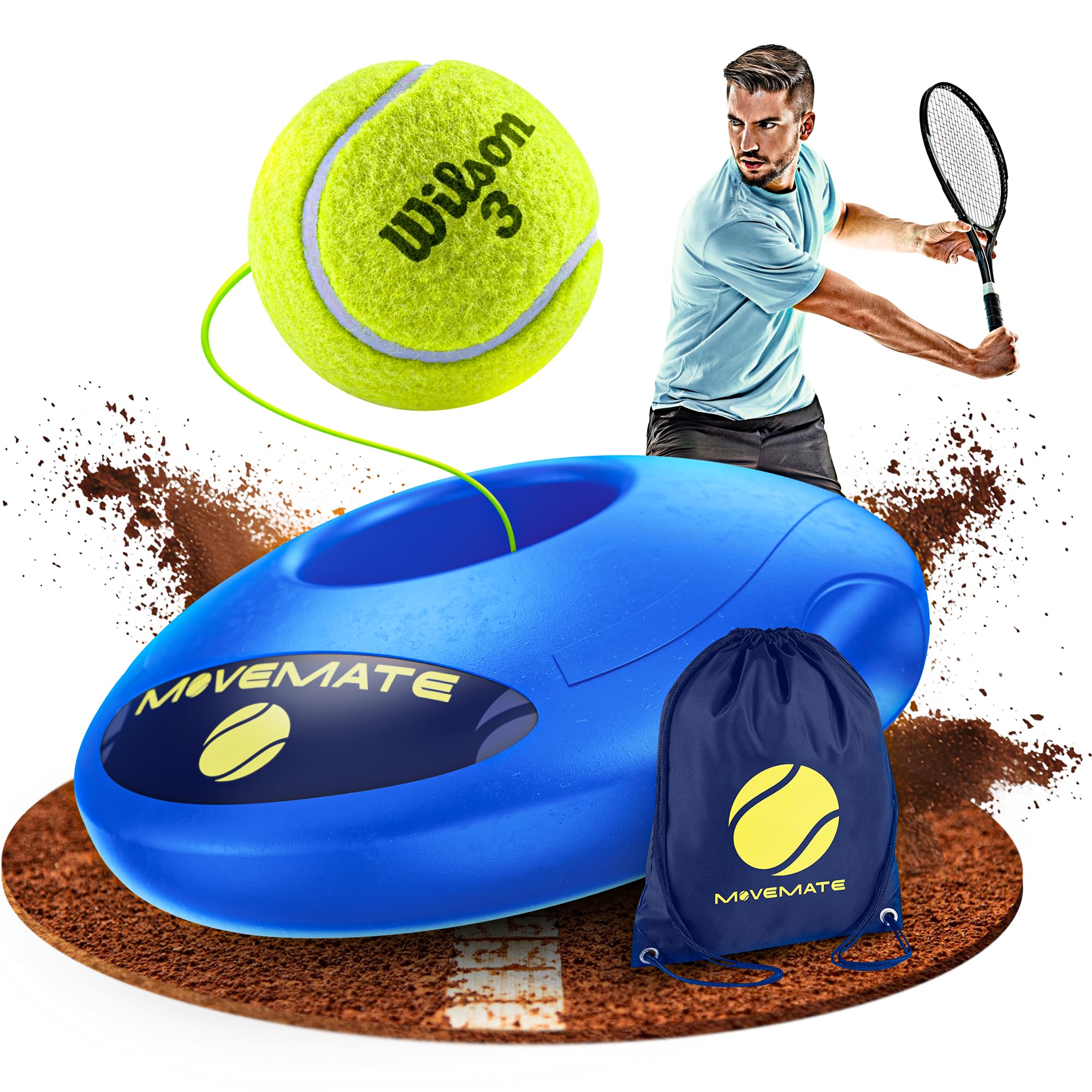MOVEMATE Tennis Trainer Set with Wilson® Tennis Ball, Innovative Ball Game for Outdoors, in the Garden, in the Park for Children and Adults, Includes Transport Bag and Exercise Videos