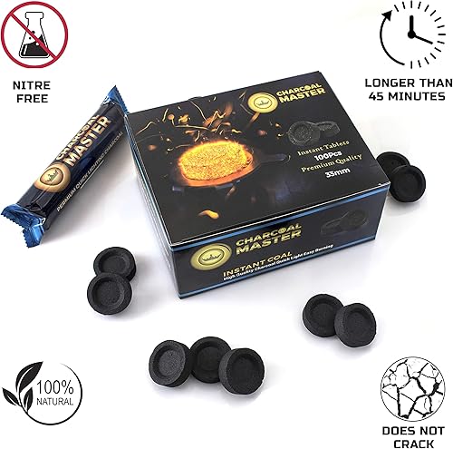 Miniatura 2 de Carbón claro rápido de Charcoal Master - Discos instantáneos de carbón - Tabletas de carbón de incienso - Discos de carbón - Juego de 100 discos de