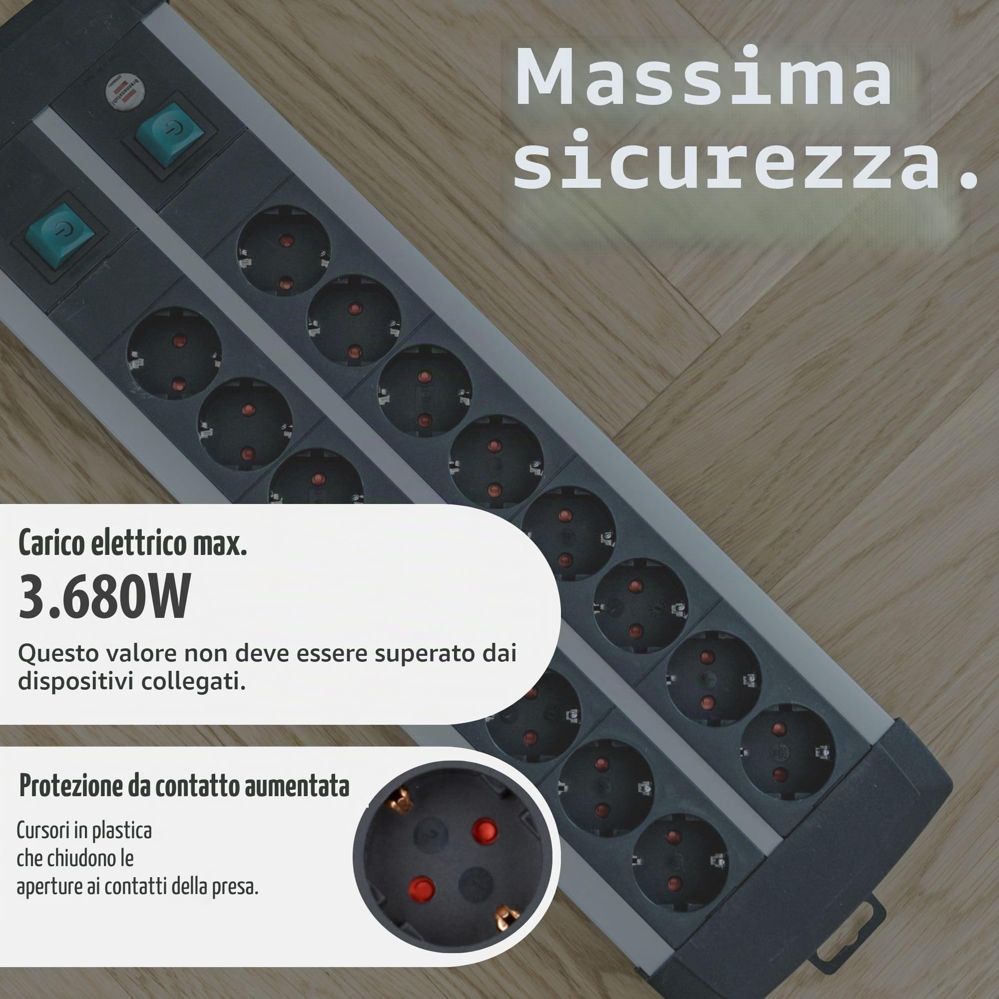 BRENNENSTUHL 1391000916 - Base múltiple Premium-Alu-Line Technics con 2 y 3 interruptores (16 tomas)