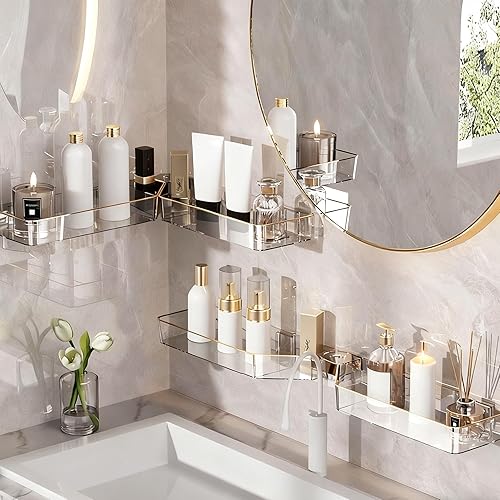 Organizador de ducha esquinero, paquete de 2 adhesivos para estante de ducha con 1 paquete de jabonera, organizador de baño sin perforaciones,