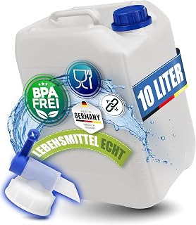 Kosmetex 10L Kanister, BPA frei & lebensmittelecht, Wasserkanister 10 Liter für Camping, Garten, Gewerbe & Haushalt, Robust Made in Germany