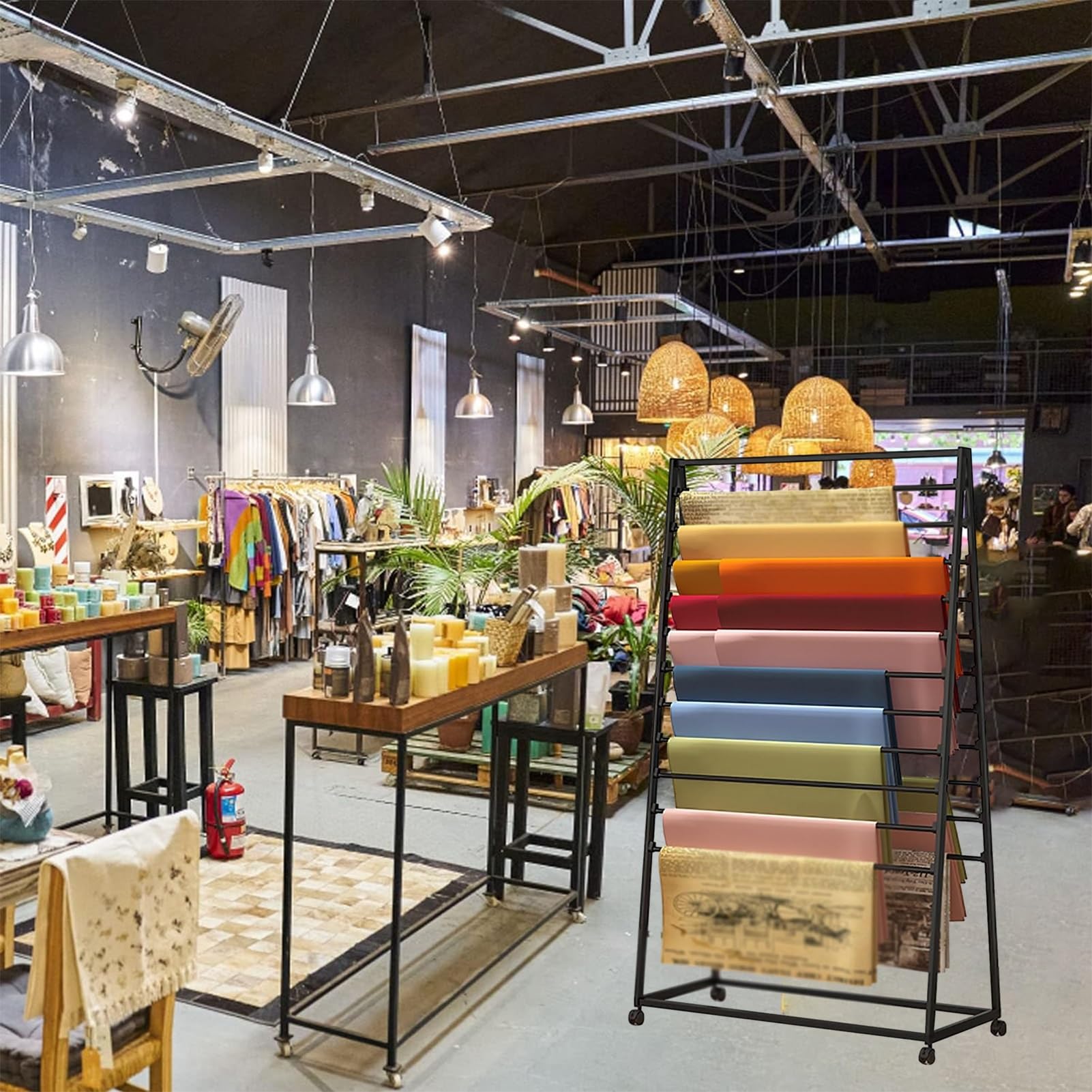 Colgador de Bufanda Expositor de Pañuelos con Ruedas, Soporte de Exhibición de Bufanda de Cinta de Doble Cara, Organizador de Bufandas de Hierro Grueso para Colgar Pantalones de Tela Cinturón de Corba