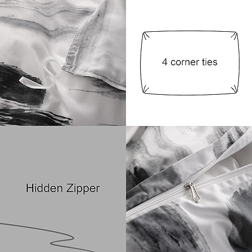 Miniatura 7 de NTBAY - Juego de funda de edredón de 3 piezas con patrón de tinta, funda de edredón de microfibra cepillada suave en negro y blanco tamaño Queen,