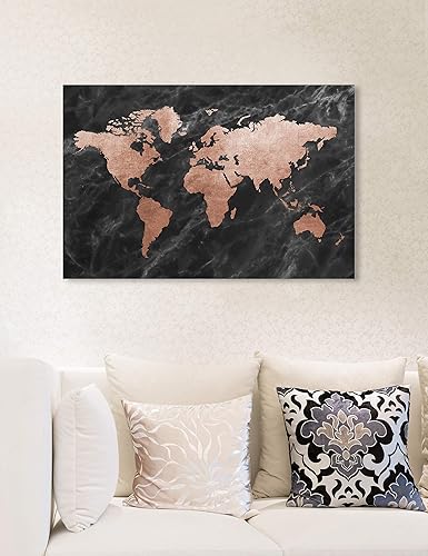 Miniatura 5 de The Oliver Gal Artist Co. Maps - Lienzo decorativo para pared, diseño de ónix de Mapamundi, decoración del hogar, 24 x 16 pulgadas, bronce, negro