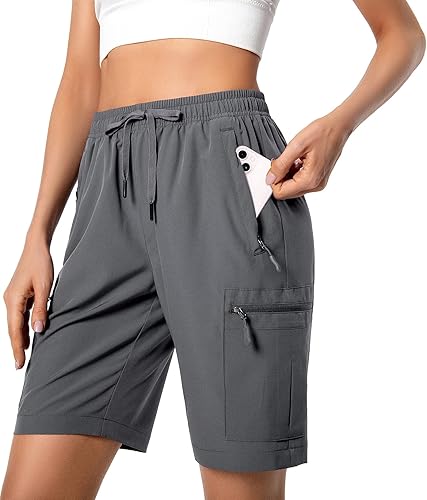 Pantalones cortos tipo cargo deportivos ligeros para mujer, de secado rápido, para campamento, senderismo, viajes, golf, bolsillos con cierre,