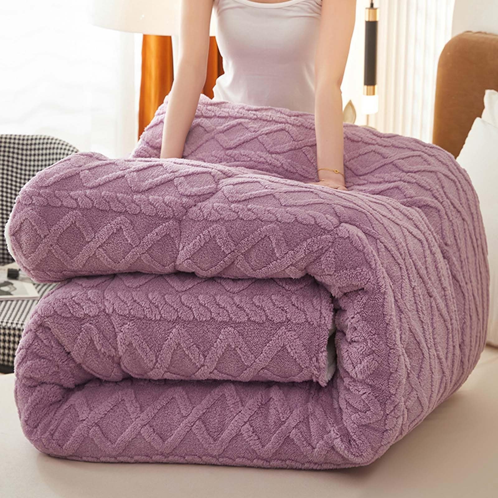 Double-Sided Velvet Winter Quilt, Super Warm Lamb Quilt Winter Blanket, Luxury Flannel Fleece Thick Bed Blanket,Breathable Warmth Fluffy Plush Sided Velvet Blanket(E,220x240cm(5KG))