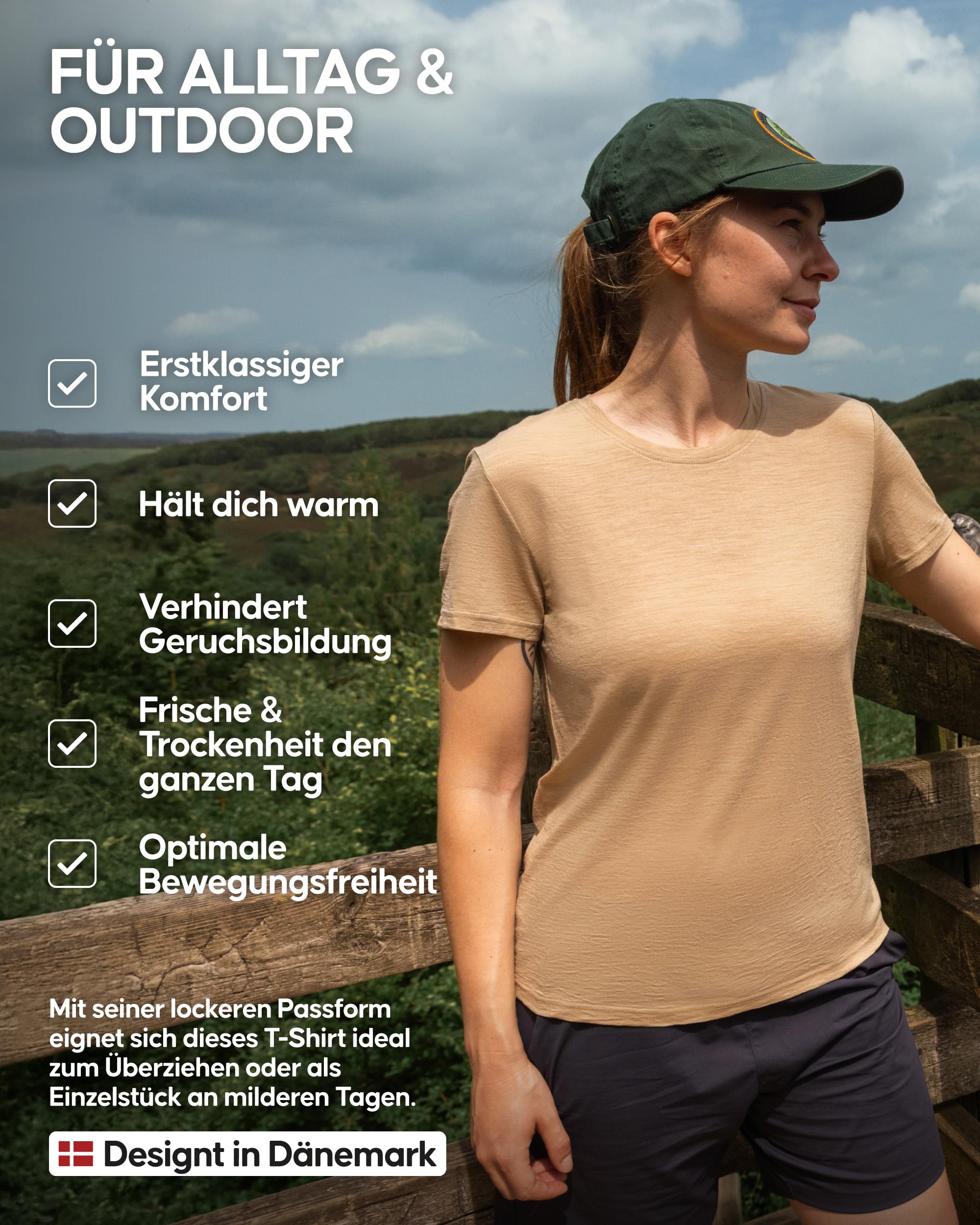 DANISH ENDURANCE 100% Merino Shirt Damen, Leichtes Tshirt Damen, Weiches Kurzarm T-Shirt, Feuchtigkeitsableitend & Geruchshemmend, 2er Pack