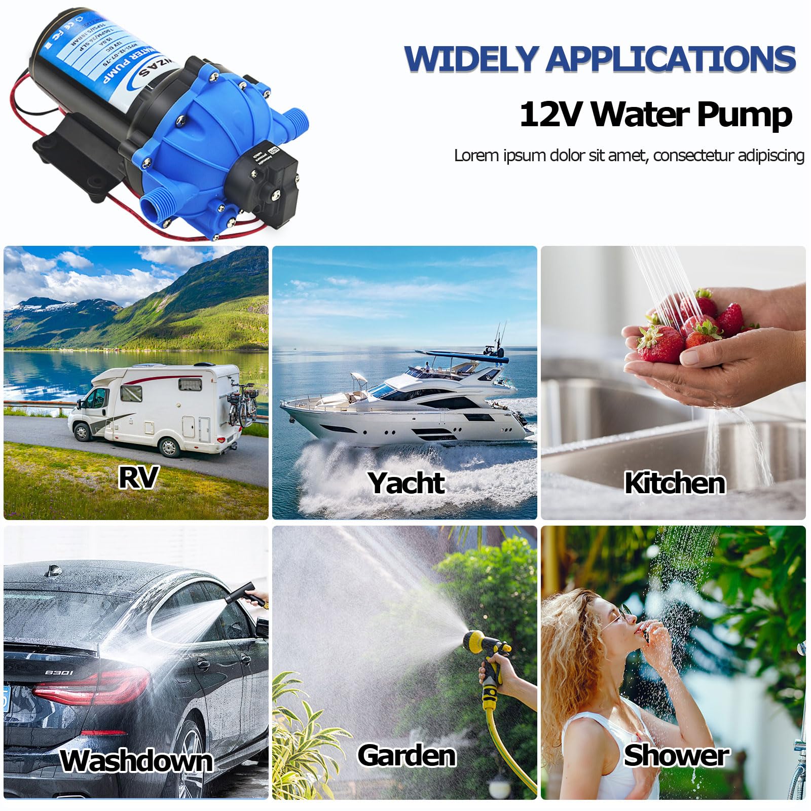 Pompa wodna 7,5 GPM, 80 psi, zestaw pompy chłodnej 12 V DC z przełącznikiem ciśnienia, samozasysająca membranowa pompa wodna do łodzi, łodzi, kamperów, przyczep turystycznych