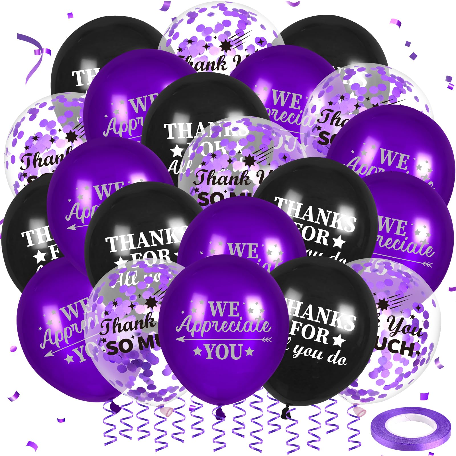 We Appreciate You Decorations Purple Black Thank You Balloons 50 Pcs Thanks for All You Do & We Appreciate You Balloons Coworker Employee Staff