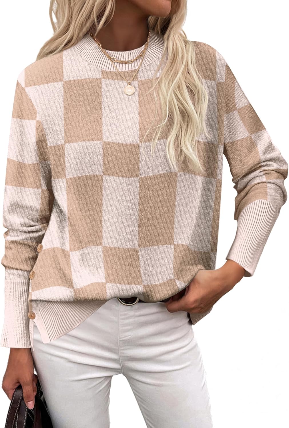 Zeagoo Women's Sweaters Loose Knit Side Button 2025 Fall Fashion Trendy Casual Pullover Tops Clothes