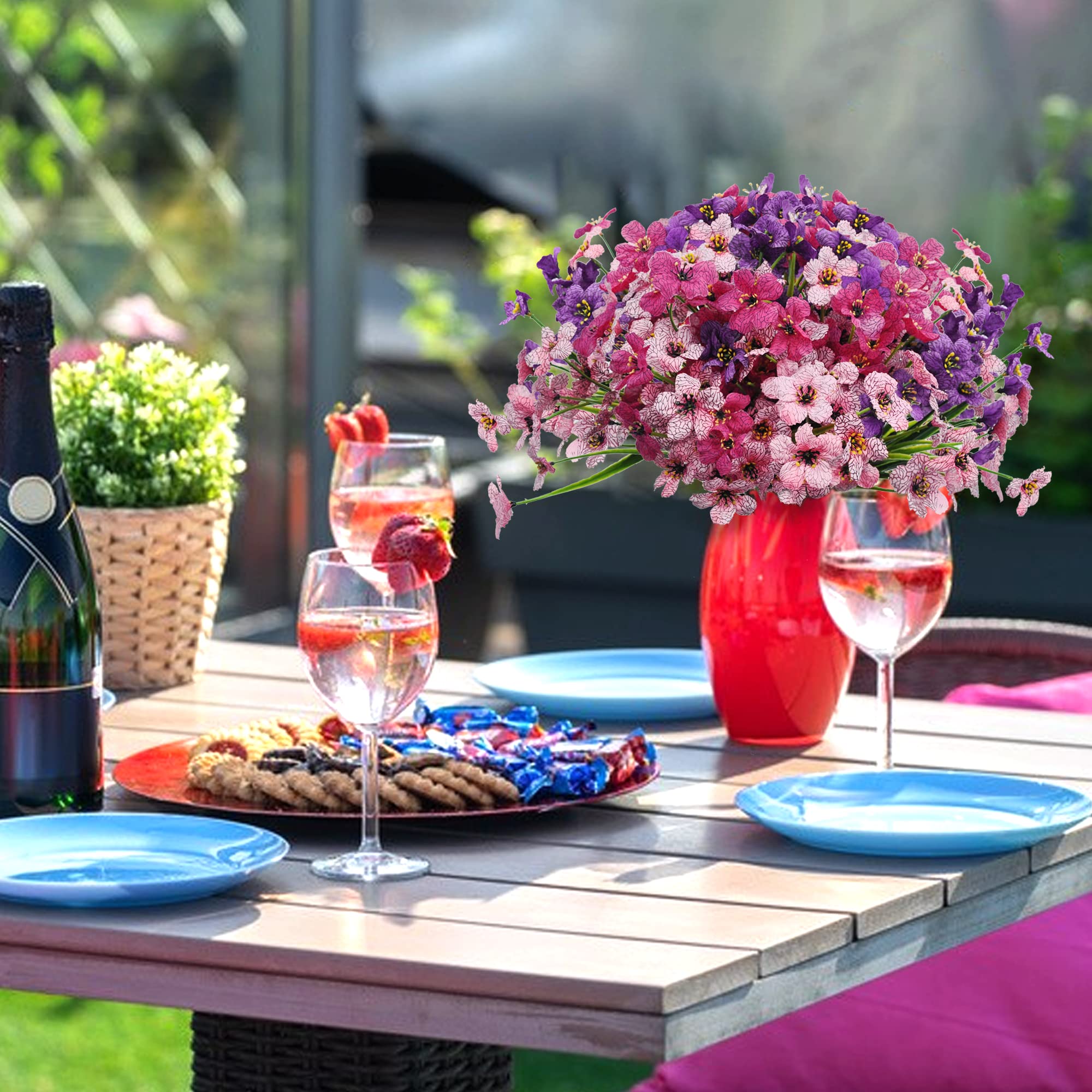 ROLLWAY Lot De 9 Fleurs Artificielles / Fausse En Plastique Extérieures