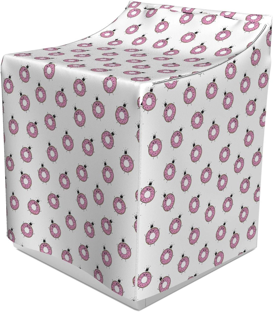 Ambesonne Donuts Cover for Washer and Dryer, Yummy Smiling Doughnuts with Crowns, Easy Use Bathroom Laundry Decor Accent, 29" x 28" x 40", White Pale Pink