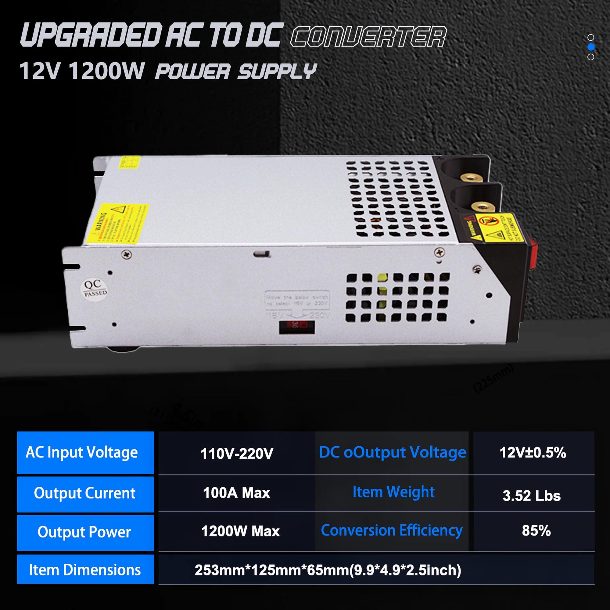 Amazon.co.jp: 120V AC - 12V DCコンバーター、110Vから12V 100A 1200W