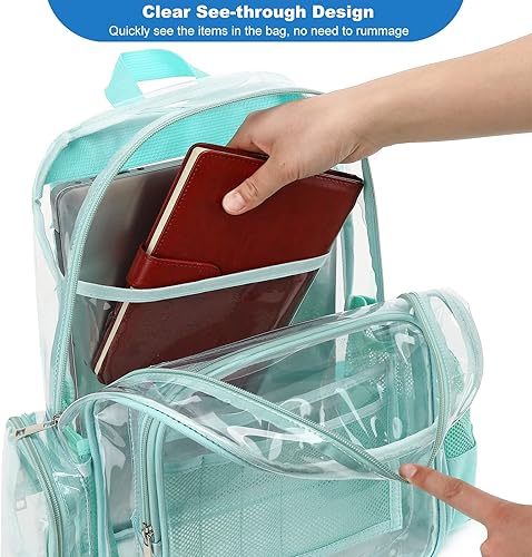 Miniatura 3 de Mochila escolar transparente resistente, mochilas transparentes de PVC transparente para niñas, niños, mujeres y hombres, Verde, Classic