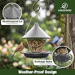 Kingsyard Wild Bird Feeder for Outdoors Hanging, No-Waste Tray with Seed Guard & Circular Perch, Garden Yard for Cardinal Finch, 4 lb Large Capacity, Grey