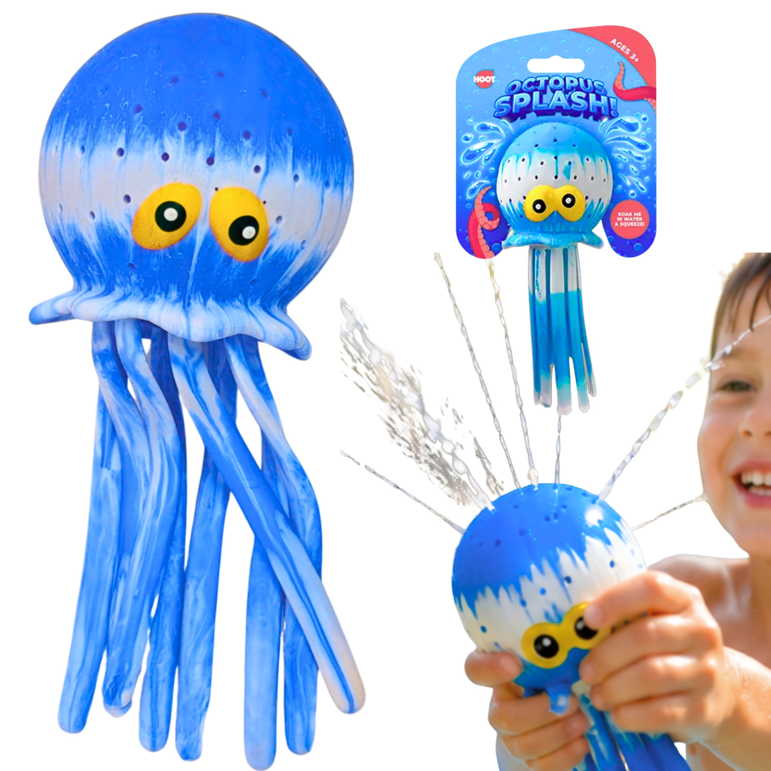 Blue Splash Octopus 16cm - Water Absorption Pool Toy, Soak & Squeeze Water Squirt Toy for Kids, Summer Swimming Games
