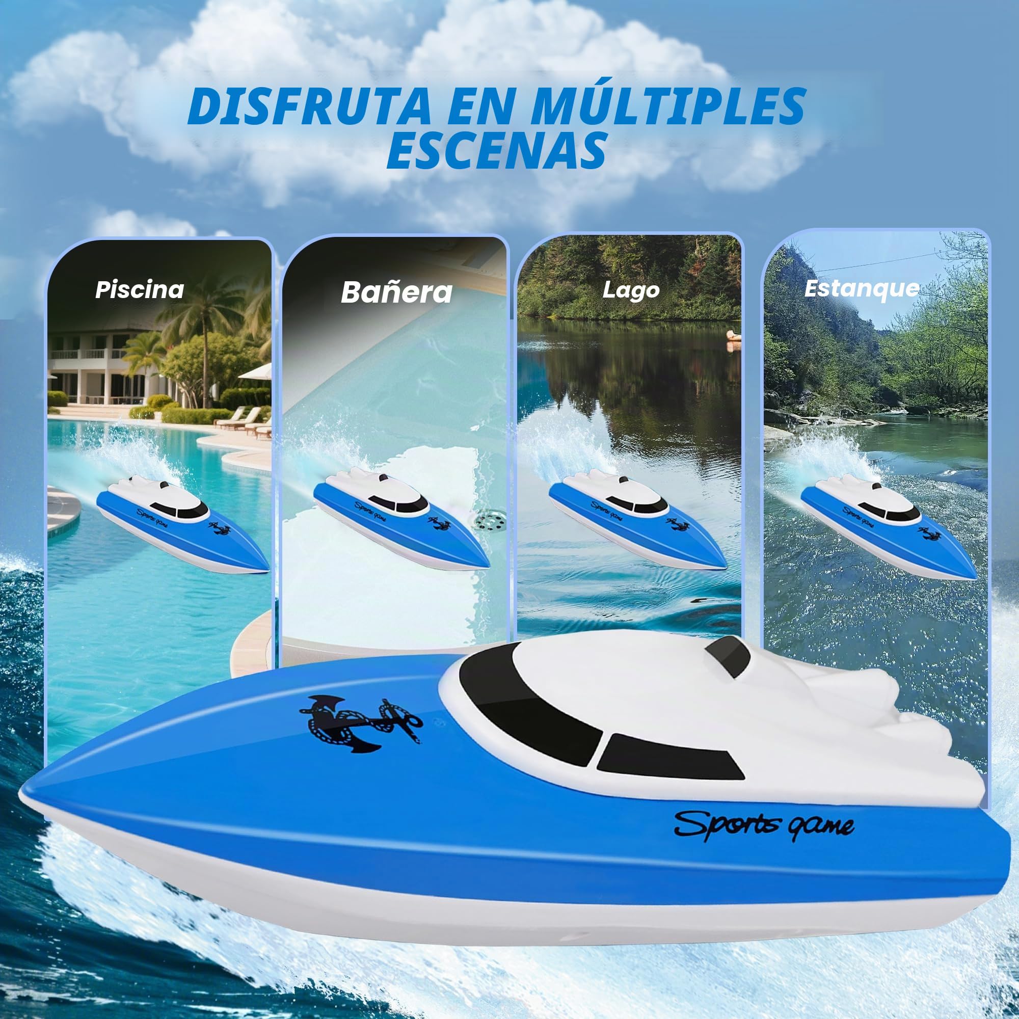Barco Teledirigido para Niños,Más de 100 Minutos de Tiempo de Juego, 2,4 GHz de Alta Velocidad para Lago,Piscina o Estanque con Batería de 1800 mAh,Juguete Acuático de Regalo para Niños y Niñas(Azul)