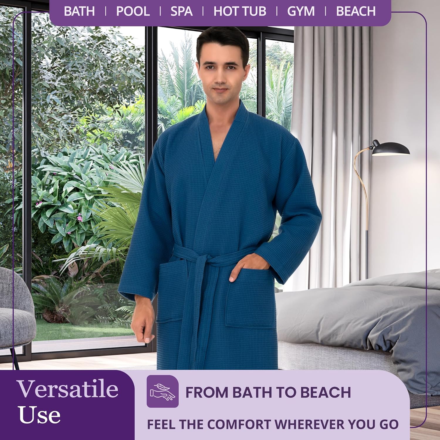 TowelSelections Mens Waffle Robe Spa Kimono Bathrobe Lightweight Shower Bath Robe for Men XS to 2X - Image 4