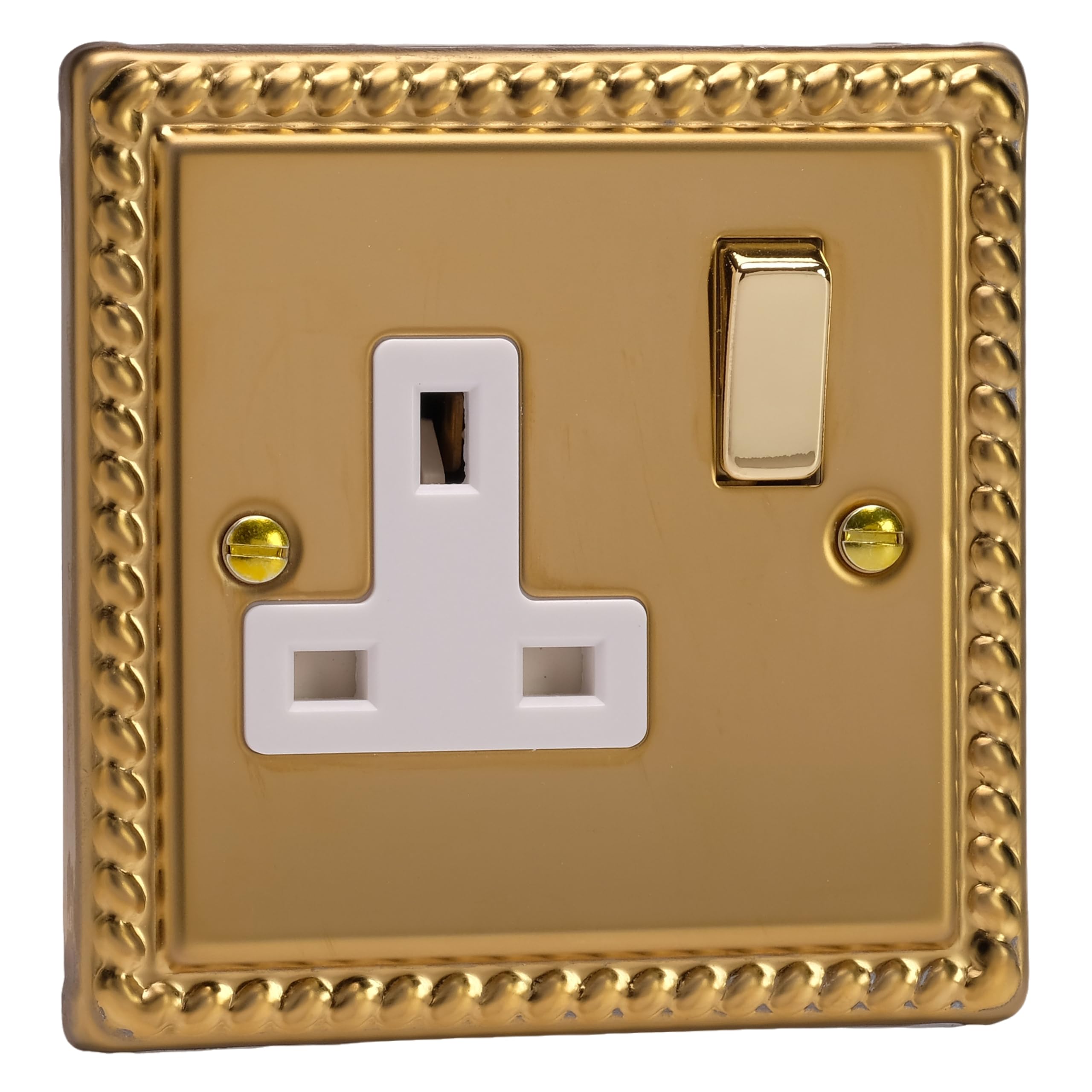 Varilight - 1 Gang 13 Amp Single Switched Socket Georgian Brass - XG4DW, White