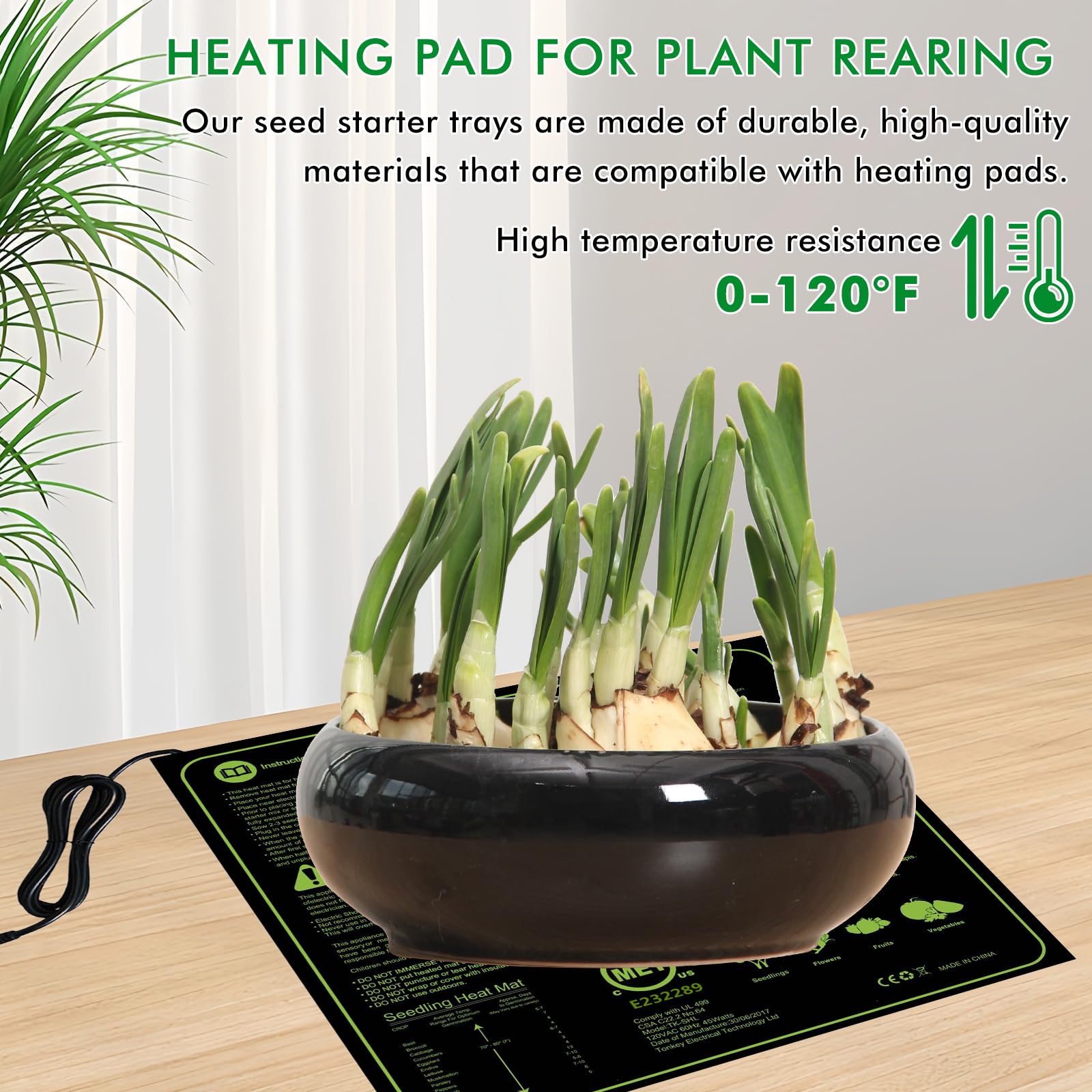 BORDEAG Tapis chauffant pour plantes, tapis chauffant avec thermostat, tapis chauffant pour semis, germination et animaux de compagnie, coussin chauffant pour température de serre pour plantes et
